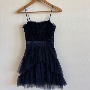 City Studio Juniors velvet applique fit & flare dress in navy blue, Size 3